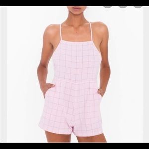 American Apparel Pink and Grey Grid Romper